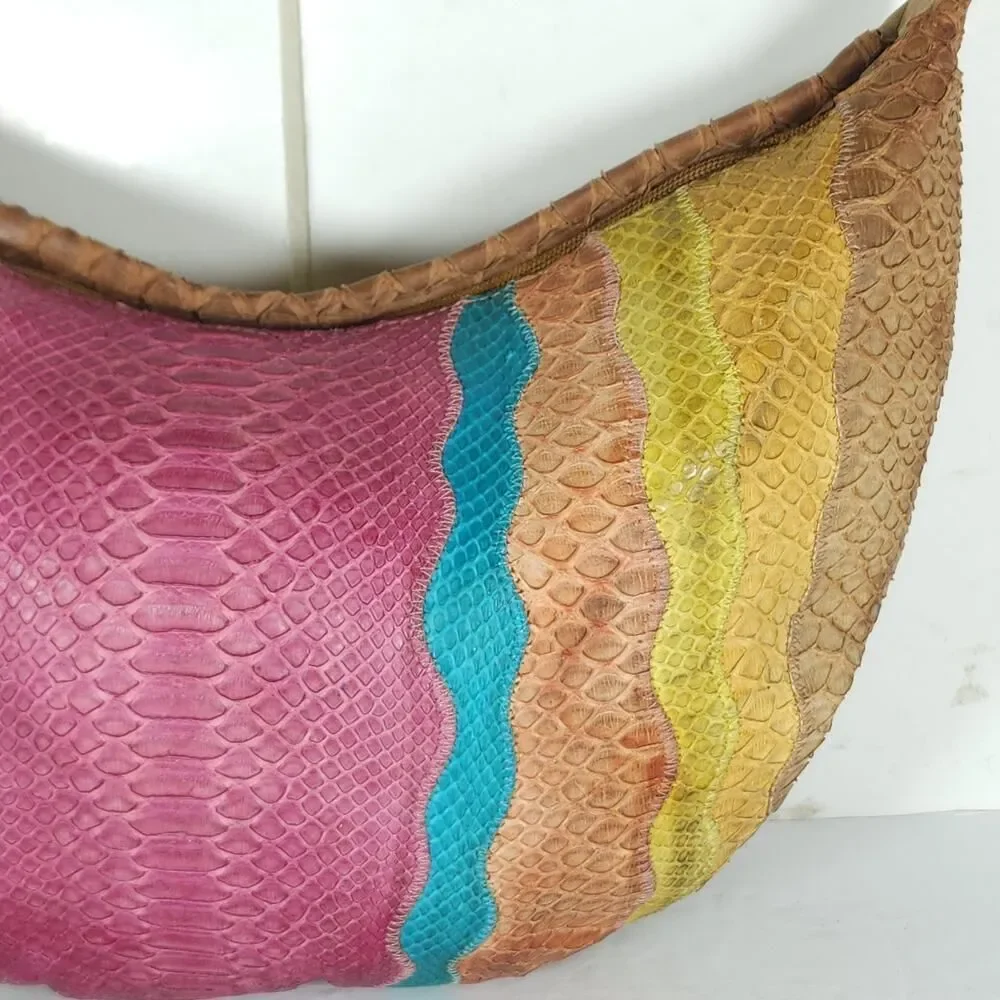 CARLOS FALCHI Fato A Mano Genuine Python Multicolor Hobo Bag Handbag